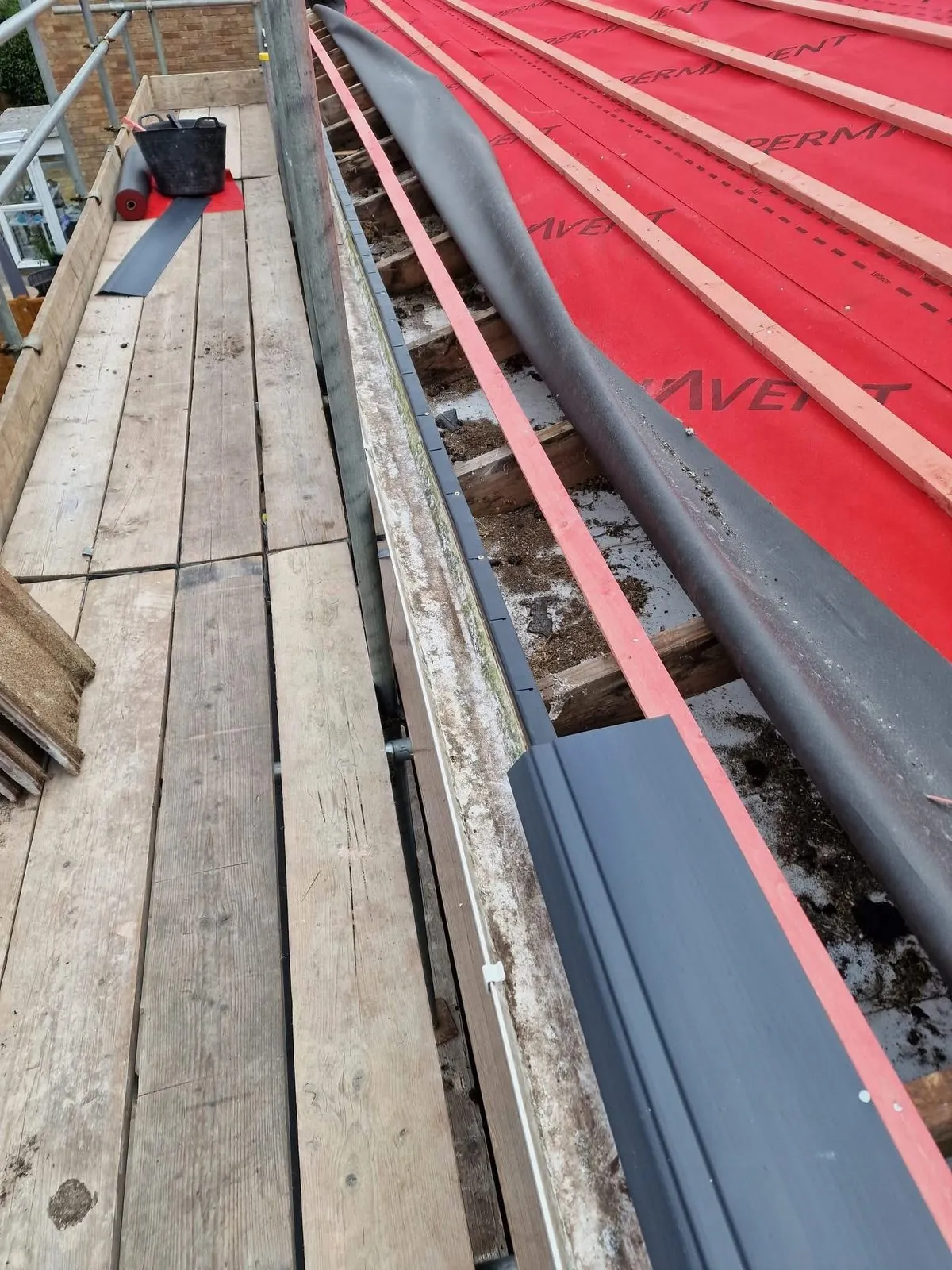 Breathable membrane and battens fitted during a re-roof in Exeter