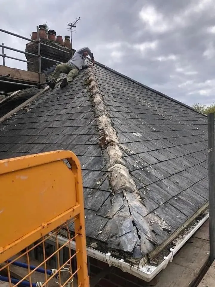 Slate roof ridge and chimney repair in Exeter